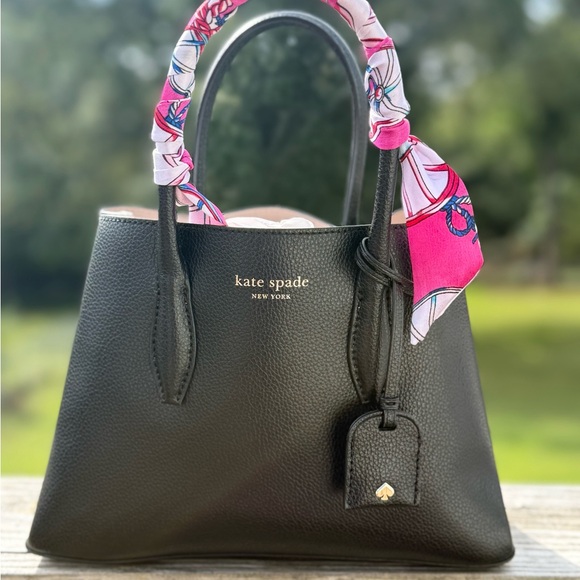 Authentic Kate Spade Black Tote with Pink Patterned Scarf - Picture 1 of 5
